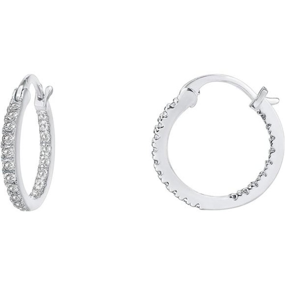 14K Gold Plated 925 Sterling Silver Post Cubic Zirconia Hoop Earrings